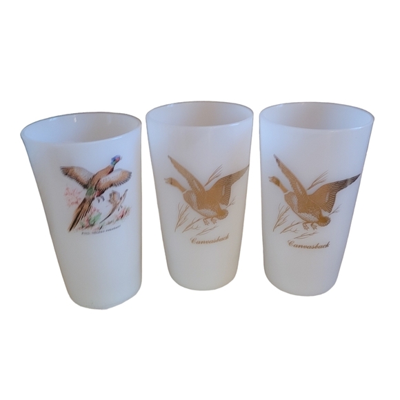 Federal Milk Glass Tumblers Wild Game Set of 3 Mallard Duck Glasses Vintage - Picture 3 of 9